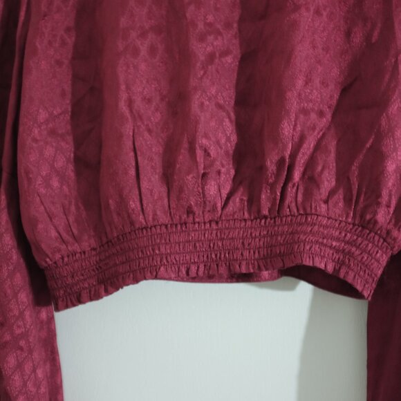 Band of Gypsies Burgundy Satin Wrap Blouse with Flutter Sleeves Size M - Picture 8 of 11